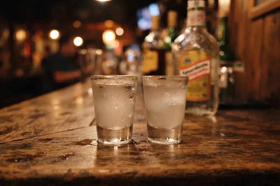 Aguardiente shot glasses bar
