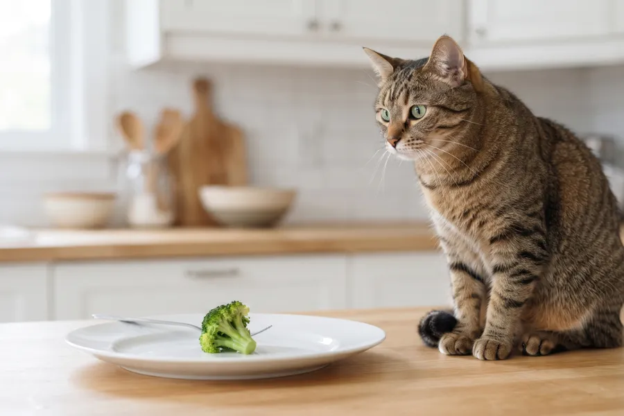 Cat with broccoli