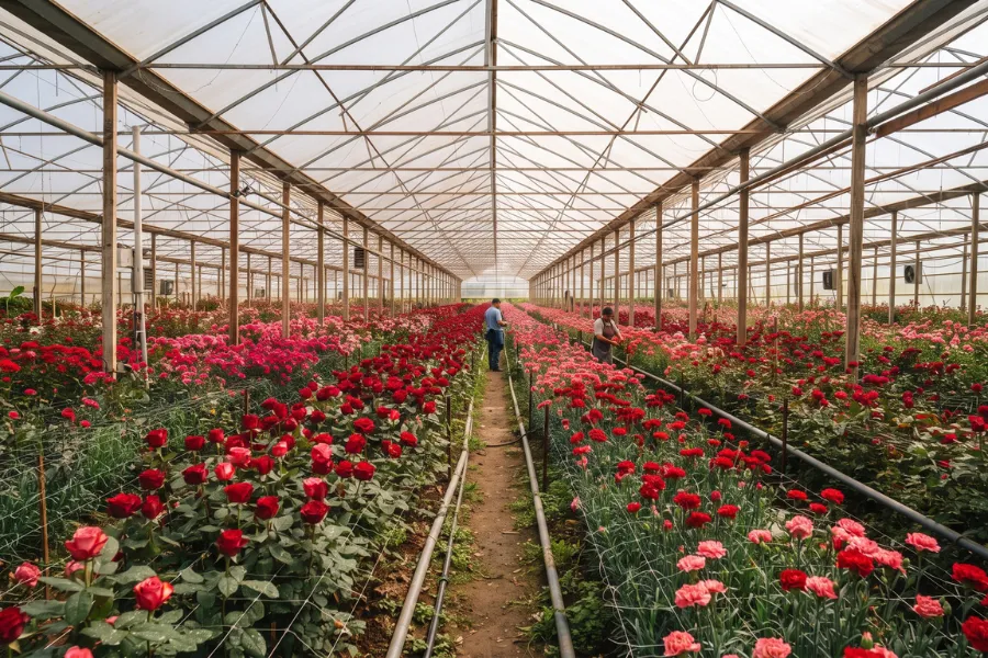 Colombian rose flower greenhouse