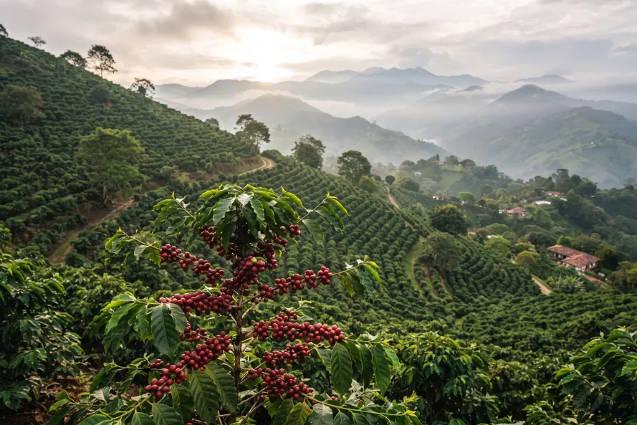 Colombian coffee farm hillside