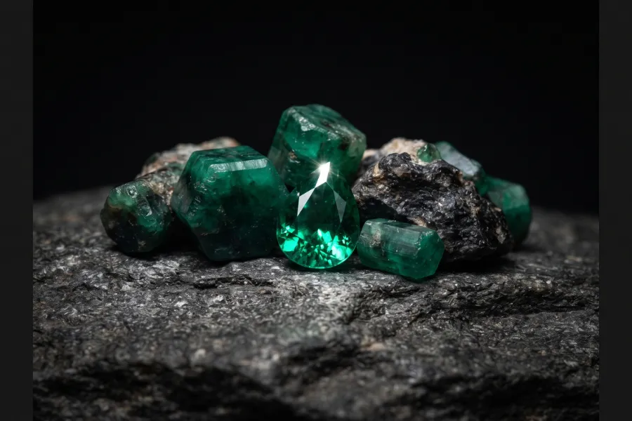 Raw cut Colombian emeralds