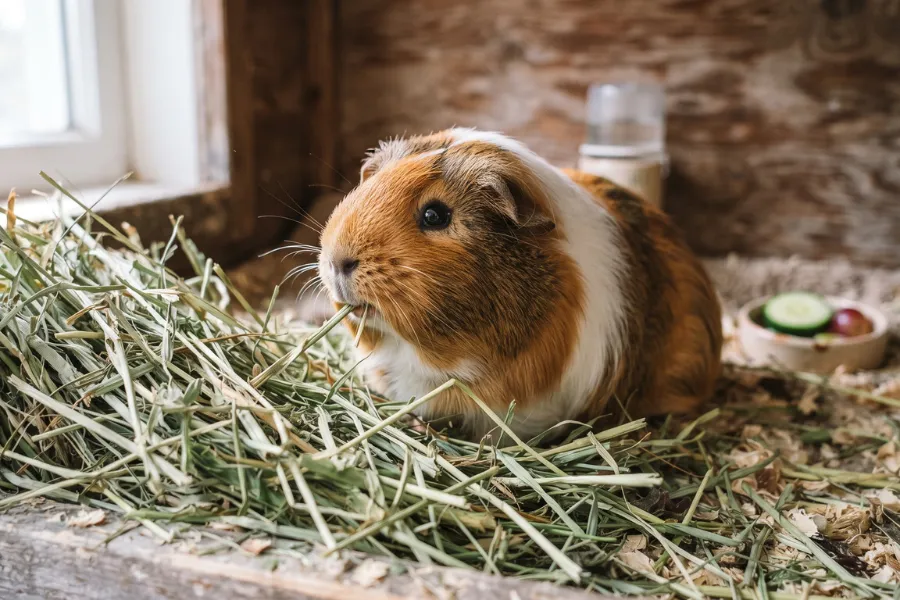 Guinea pig eating hay