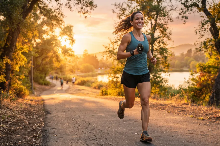 Woman jogging outdoors burning calories