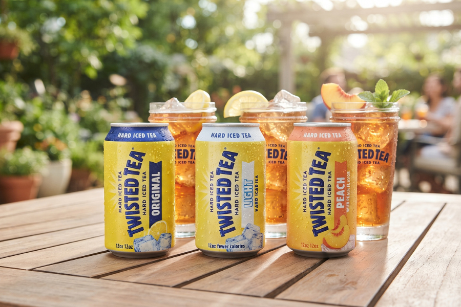 Twisted Tea Original Light and Peach varieties line up