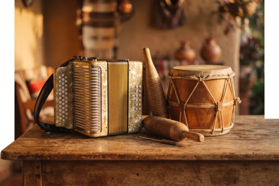Vallenato accordion caja drum