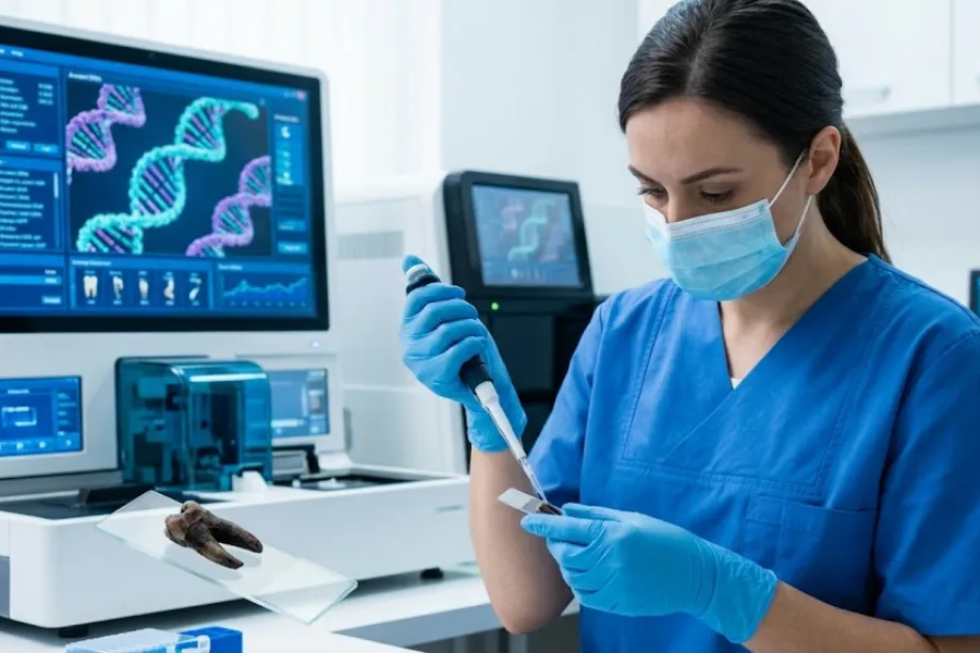 Scientist examining ancient DNA sample