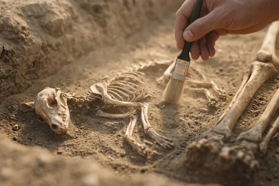 Ancient dog and human skeletal remains