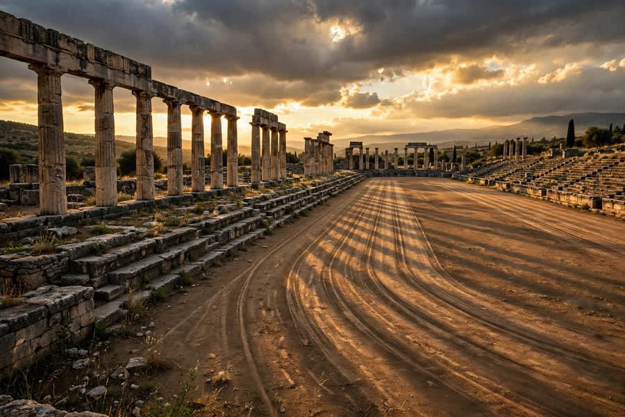 Ancient Olympic stadium track in Olympia Greece