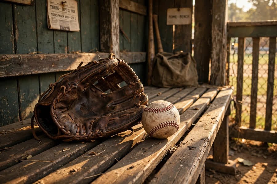 Vintage baseball glove and ball