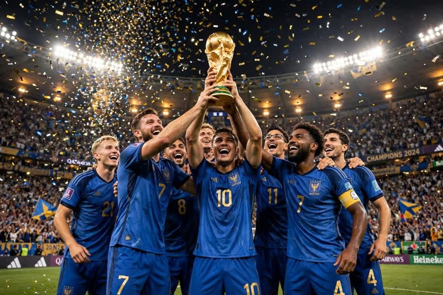 Soccer team lifting World Cup trophy — fun facts about sports champions