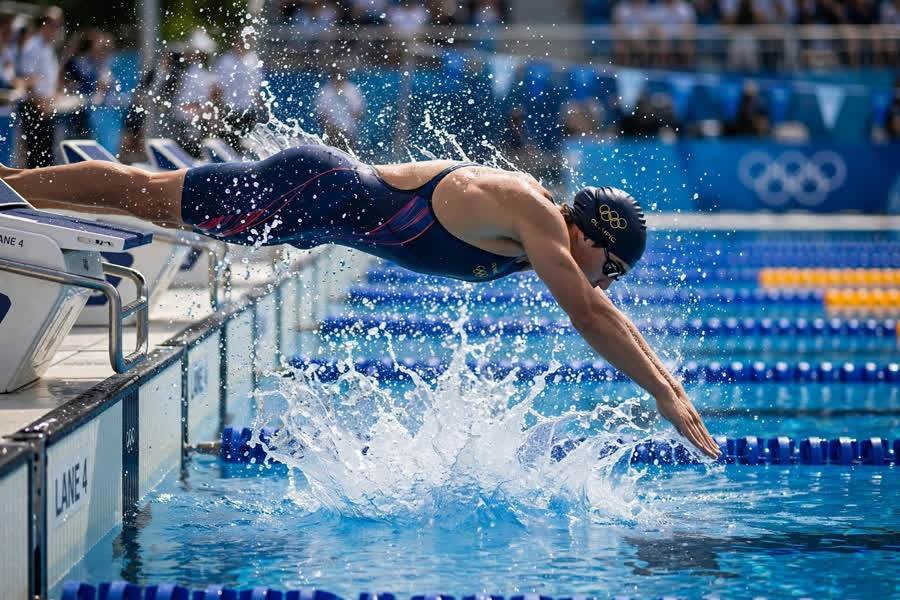 Olympic swimmer diving into pool