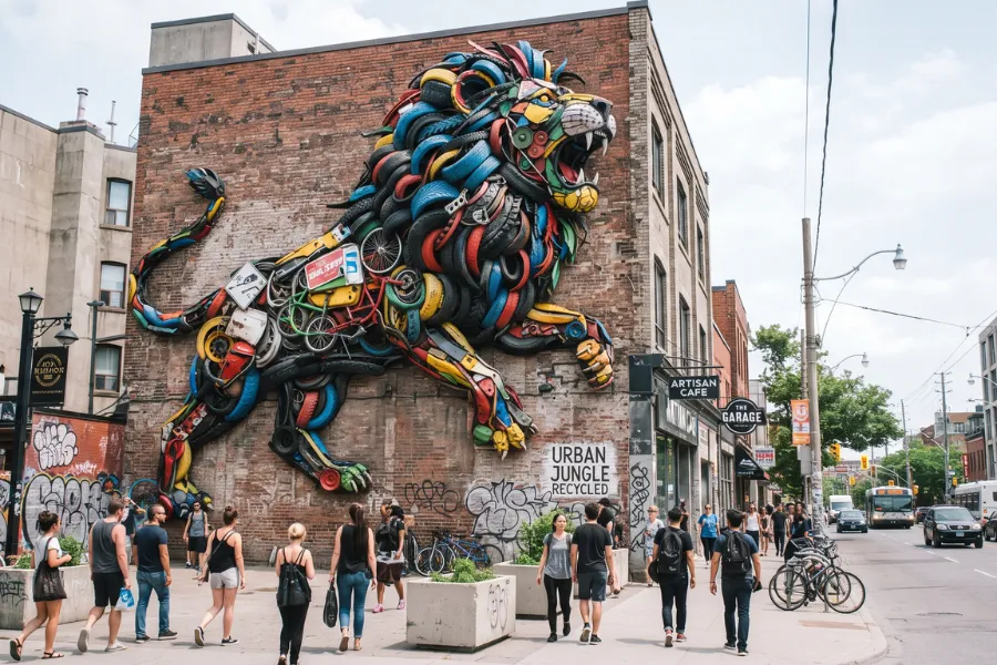 Recycled trash art sculpture
