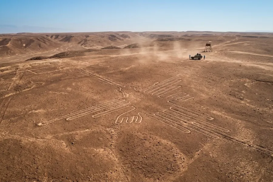 Aerial view Nazca bird geoglyph