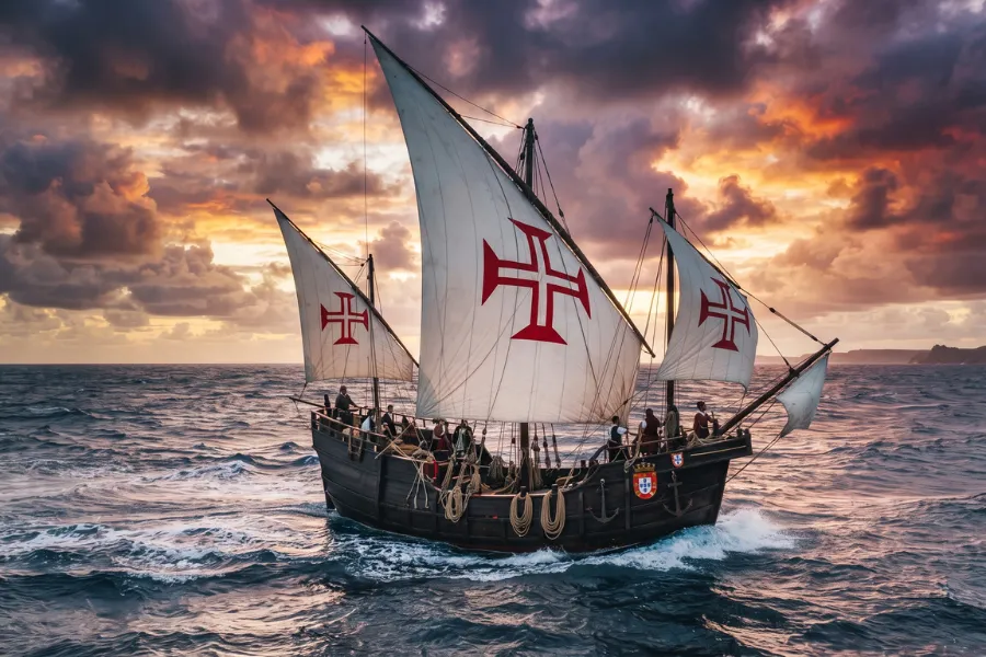 Portuguese explorer ship sailing
