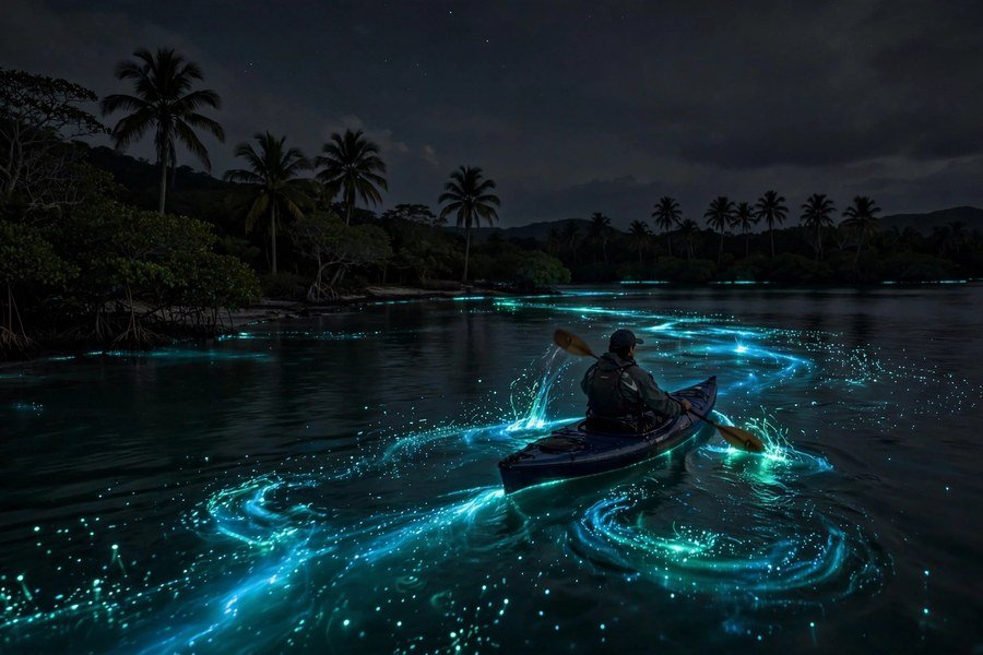 Bioluminescent bay glowing at night - fun facts about Puerto Rico